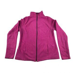 Exertek Womens Fuchsia Long Sleeves mock Neck Pockets Fleece Jacket Size Medium
